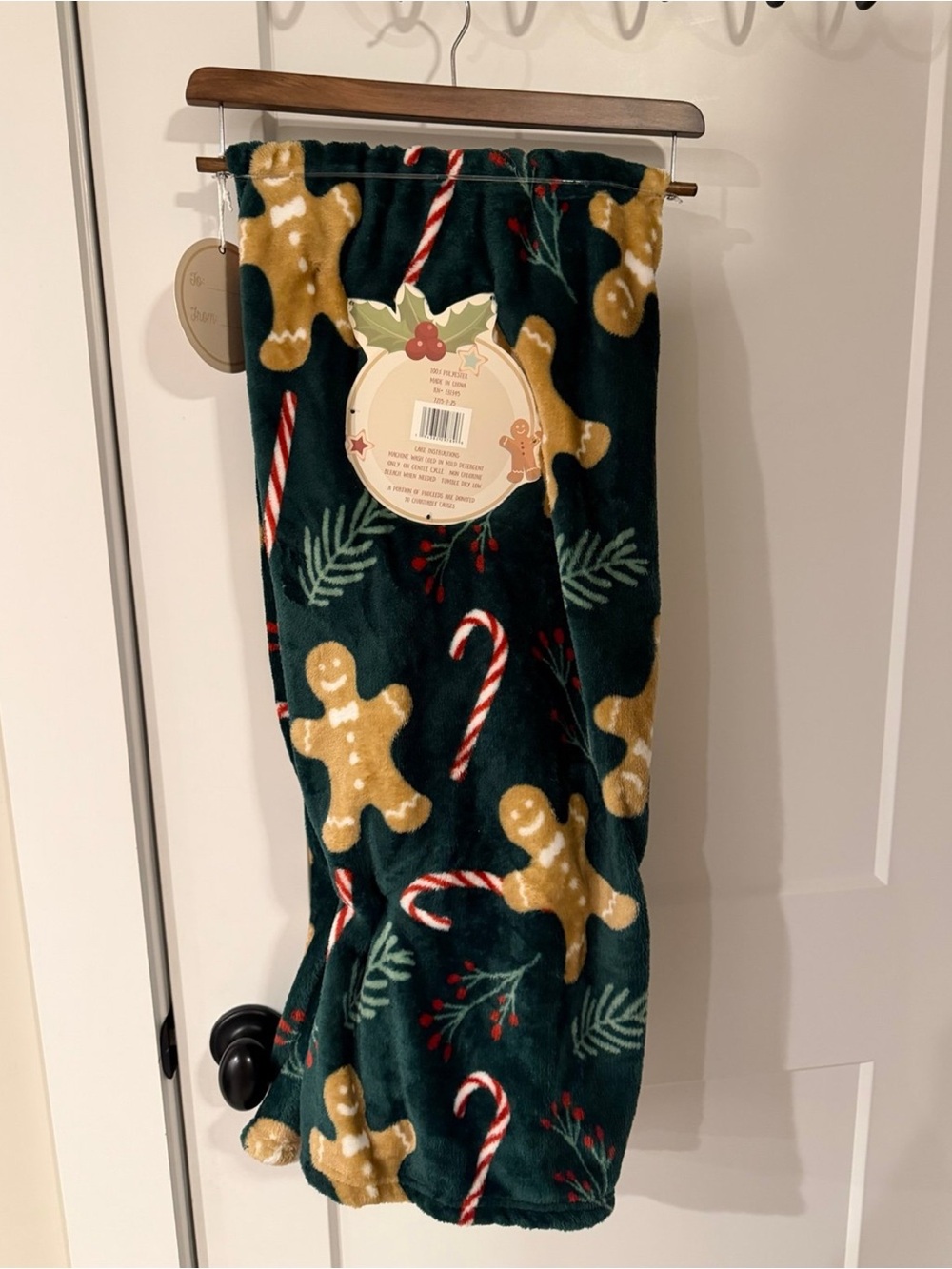 Kids Holiday Fleece Pajama Pants - Dark Green Gingerbread Print